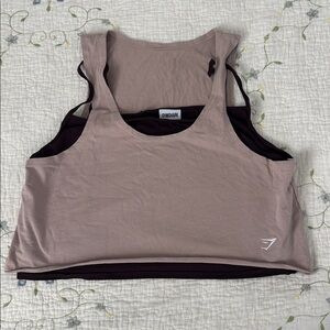 Gym Shark Slim Fit Lifting 2 in 1 Crop Tank Top XL Plum Brown and Stone Pink